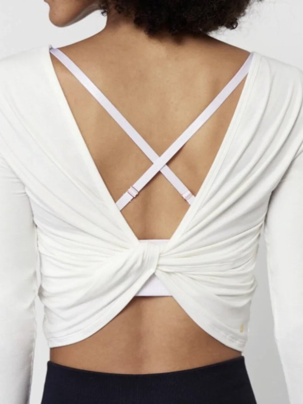 Spiritual Gangster Ivory Twist Back Long Sleeve Crop Balletcore Top XS / S